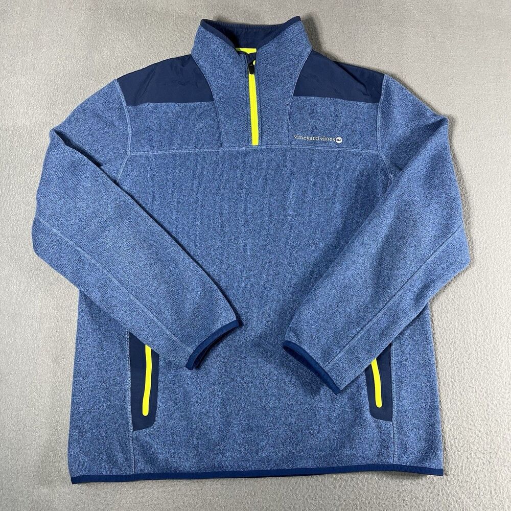 Vineyard Vines by Shep & Ian Blue  1/4 Zip Sweater Pullover Men Size L Cotton
